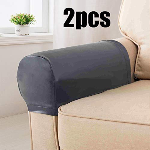 ping bu Rutschfeste Armlehnenschoner aus PU-Leder, wasserdicht, für Sofas und Sessel, schmutzabweisend, 2 Stück (grau)