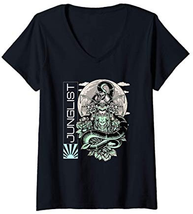 Damen Jungle 174 BPM DnB Music Liquid EDM Drum And Bass Snake T-Shirt mit V-Ausschnitt
