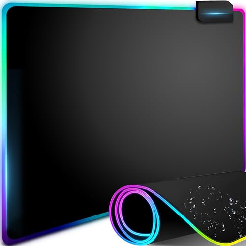 Retoo RGB Gaming Mauspad mit 7 LED Beleuchtungsmodi und 2 Helligkeitsstufen,rutschfest und Wasserdicht schreibtischunterlage,Soft-Led-Mauspad mit Gummibasis für Professionelle Gamer,Schwarz (35x25cm)