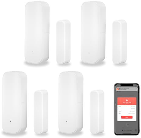 Sensor de puerta WiFi, sensor de ventana de puerta inteligente Tuya, sensor de ventana inalámbrico en tiempo real compatible con Alexa Google, sensor de contacto abierto de puerta (paquete de 4)
