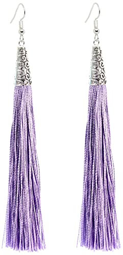 Bluebubble ARABIAN NIGHTS Tassle Fringe Boho Dangle Earrings on Gift Card (Purple Night (Pale Lilac))