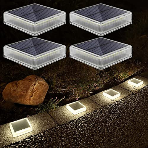 Soslina Solar Bodenleuchten Aussen, Solarleuchten für Außen, Solarleuchten Garten Wasserdicht, Solarlampen Auto ON/OFF, LED Wegeleuchten für Garten Rasen Terrasse Auffahrt, Natürliches Weiß 4 Stück