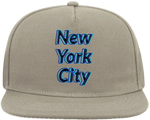 New York City Big Apple Glitch Art 5 Panel Snapback Flat Visor Cap Hat Baseballmütze Grau