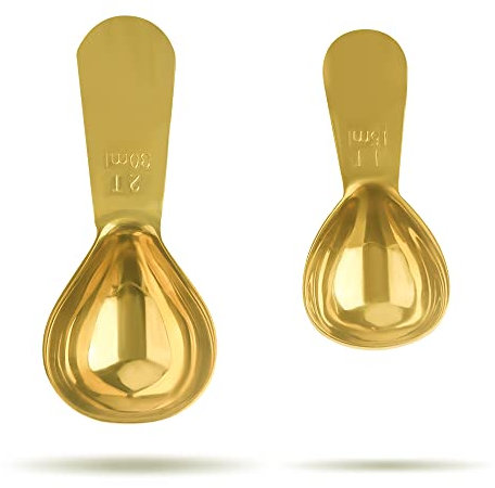 Gold Stainless Steel Coffee Scoop Set, 1 Tbsp (15ml) & 1 Tbsp (30ml), Golden Tablespoon Measuring Spoon for Coffee, Milk Powder, Fruit Powder, 2 Pack (Short, Gold)