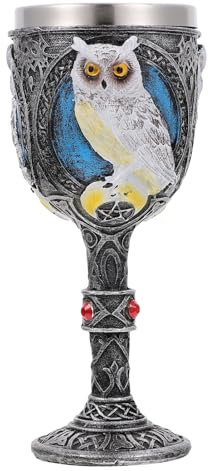BESTonZON Harz Eule Kelch Trinkweinbecher Weinkelch Mittelalterlicher Weinbecher Harz 3D Wein Bier wolf reisebecher