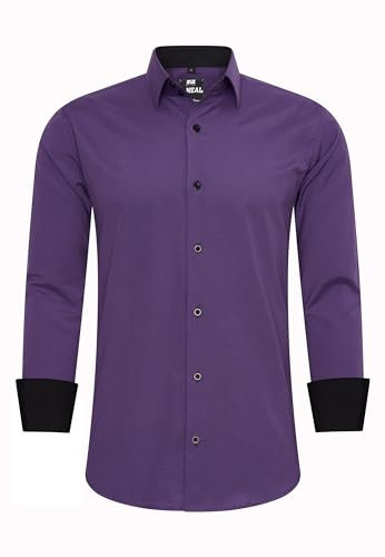R-Neal Business-Hemd Herren Kontrast Hemd Hochzeit-Hemd Slim Fit Hemden Stretchhemd S - 4XL G44, Farbe:Lila, Größe:2XL