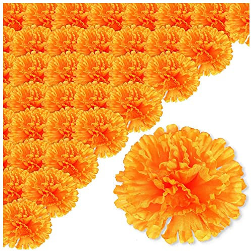 Ringelblume 3,9 Zoll Künstlicher Tag der Toten Blume 50 Stück Kopf Falsche Ringelblume Blumen für die Herstellung von Calendula Girlanden