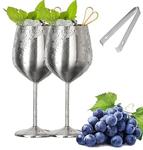 newgulzar Copa de Vino de Acero Inoxidable,2 piezas 500ml Copa de Cóctel de Vino Blanco Irrompible,Copa de Cóctel de Vino Blanco,para Champán Cócteles Diario Formal Fiesta Aniversario Boda (Plata)