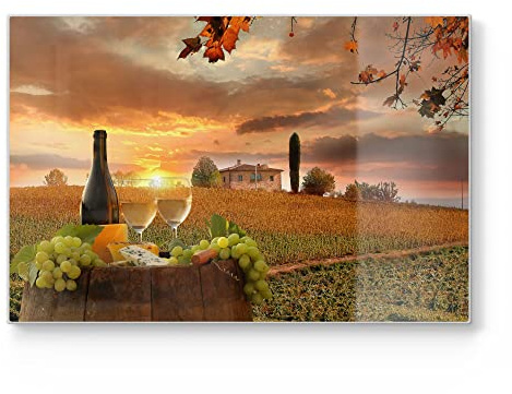 DEQORI Schneidebrett aus Glas | groß 30x20 cm | Motiv Fotocollage Weißwein | Design Schneideplatte für Küche | Frühstücksbrett antibakteriell & rutschfest | Glasplatte & Servierplatte
