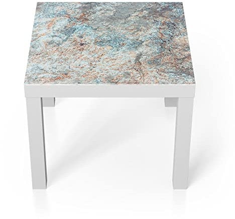 DEQORI Glastisch | weiß klein 55x55 cm | Motiv Verfärbter Stein | ausgefallener Beistelltisch aus Glas | Hochglanz Couchtisch fürs Wohnzimmer | moderner Couch Tisch mit Design