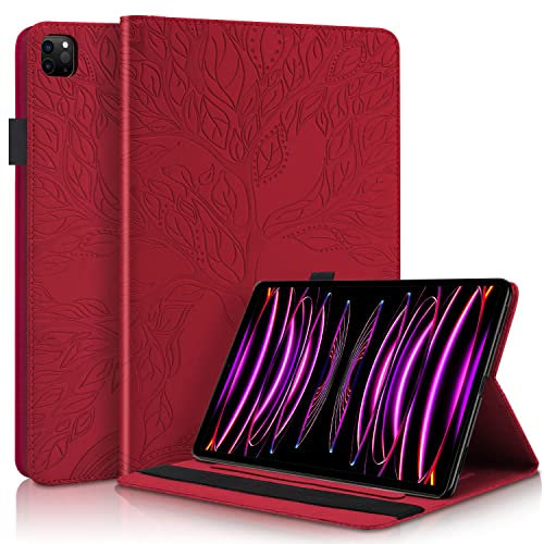Succtopy Hülle iPad Pro 12.9 2022/2021/2020/2018 (6./5./4./3.Generation) Folio Flip PU Leder Schutzhülle Stifthalter Stand Wallet Cover Case Tablet Hülle iPad Pro 12.9 (6./5./4./3.Generation) Rot