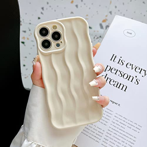 XIZYO Case Compatible with iPhone 13 Pro Max, Water Ripple Pattern Cute Curly Wave Frame [Non-Slip] Silicone Shockproof Phone Case, for Women Girls Slim Soft TPU Protective Cover, Off-white