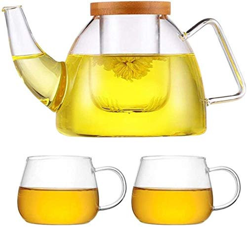 ANIFM WYZQ Teekanne, Teekanne, Tasse, Teekanne, kreativer Elefant, Glas-Set, Filter, Blumen-Teekanne, großer Topf, Teekanne, Wasserkocher, hitzebeständig, 710 ml, hitzebeständig (Teekanne + 2 Tassen)