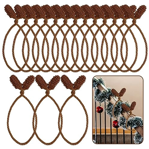 CCINEE 16 Stück Weihnachtsgirlande, Bänder, Weihnachtsdekoration, Spiralbinder für Geländer, wiederverwendbare und flexible Bindebänder für Weihnachtsgirlande, Urlaub, Party, Heimdekoration, Braun