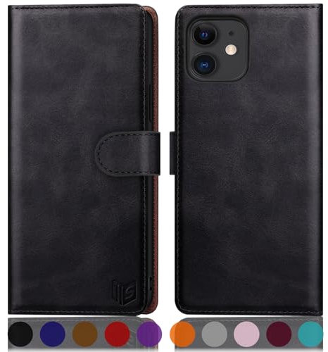 SUANPOT for iPhone 12 Mini 5.4 inch case with [Credit Card Holder][RFID Blocking],PU Leather Flip Book Protective Cover Women Men for Apple 12 Mini Phone case Black