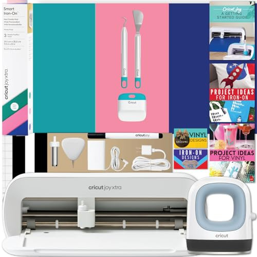 Cricut Joy Xtra and EasyPress Mini with Iron-On Vinyl Sampler Pack and Tool Kit Bundle - Cutting Machine with Small Heat Press and HTV Accessories, Cricut Beginner Kit with Everything to Get Started