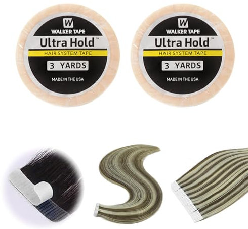 LYJOW 2 Rollo Cinta Adhesiva de Doble Cara para Peluca, Cinta de Extensión de Pelo Cinta de Soporte Delantera Fuerte para extensiones de pelo humano peluca Toupee y cartucho(0,8mm * 3 yardas)