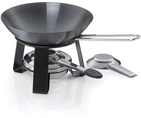 kela Gusseisen Wok 18 cm JOY, Mini Wokset mit Tischwok, Rechaud und Pastenbrenner, kleiner Wok Induktion, 0,35L Wokpfanne, PFAS frei