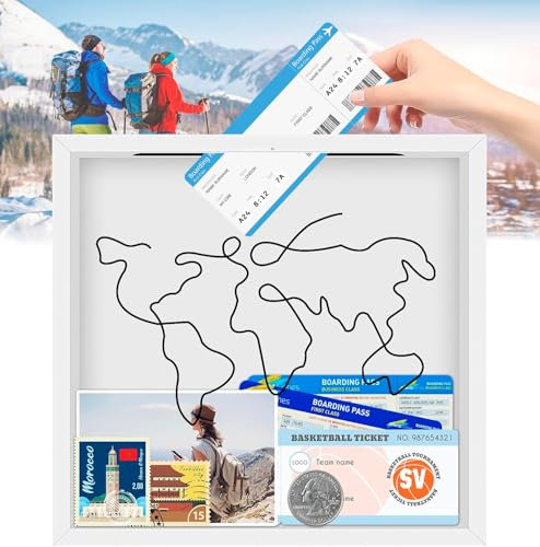 30 * 30cm Adventure Archive Box, Salvadanaio Viaggio con Slot, Scatola di Raccolta di Viaggi Memory Box Frame with World Map, Scatola Porta per Biglietti di Viaggio da Personalizzata per Adult, Regalo