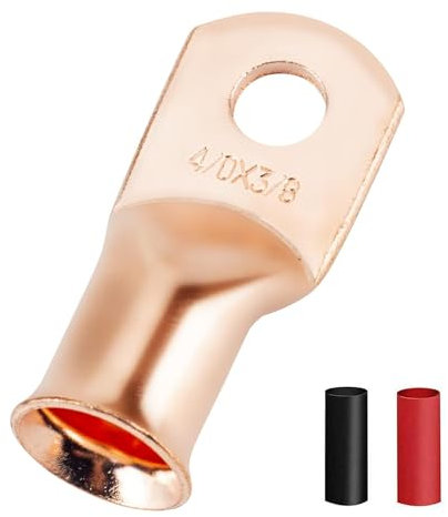 16Pcs 4/0 AWG 3/8 Stud Heavy Duty Copper Wire Lugs with 16Pcs Heat Shrink Tubing 4/0 Gauge Copper Ring Terminals Battery Cable Ends Bare Copper Eyelets Tubular Ring Terminal for Car Boat Marine