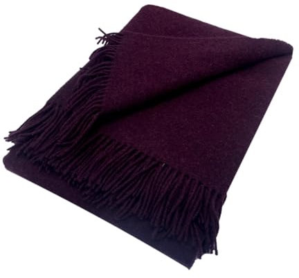 Alpenwolle Wolldecke 140x200cm Neuseeland 100% Wolle aus Neuseeland, Überwurf Plaid mit Fransen (Pflaume)