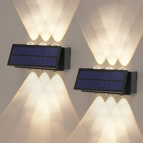 ALLOMN Luci da parete solari per esterni, confezione da 2 pezzi, impermeabili su e giù, lampada da parete ad energia solare, luci da parete luminose per casa, cortile, ponte, garage, giardino, patio
