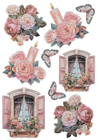 Ideen mit Herz Stickerbogen 3-D Relief-Sticker | Aufkleber | Hochwertig geprägt mit 3-D-Effekt | Fensterbilder | Scrapbooking | Din A4 Bogen mit vielen Motiven (Fenster mit Blumen 1)
