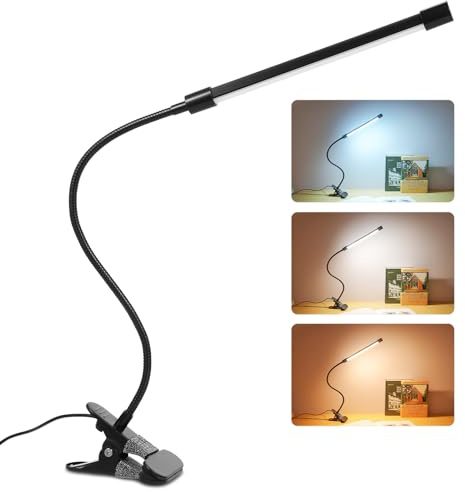 Lixada Clip On USB Desk Lamp, 3 Light Modes, 10 Dimmable Brightness, 43cm Flexible Gooseneck Book Ring Light for Gaming/Video Conference/Reading, Clip on Table, Headboard