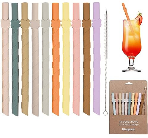 10 Piezas Pajitas de Silicona Pajitas Reutilizables Pajitas de Beber Reutilizables Coloridas Pajitas de Silicona Ecológicas Sin BPA con Cepillo de Limpieza para Bebidas Frías Juice Coffee Cóctel