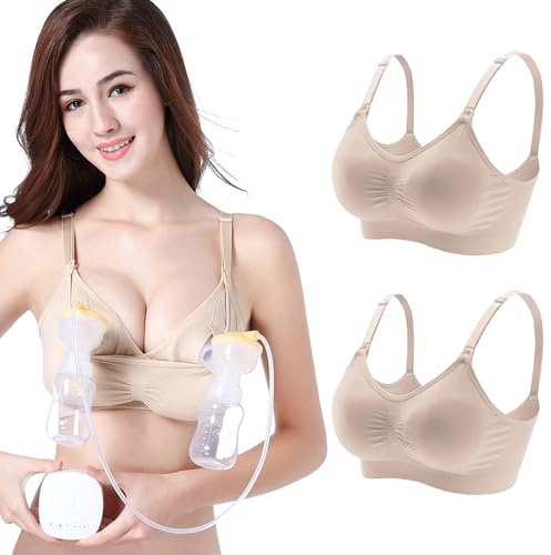 Baycat 2 Pack Hands-Free Bra, Hands-Free Nursing Bra, Maternity Bra, Easy Breastfeeding, Comfortable Breast Pump Bra, Adjustable Nursing Maternity Bra for Breastfeeding