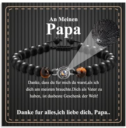 L.Karden Armband Herren für Vatertagsgeschenk Tigerauge Ich liebe dich für Papa,Verstellbares Schwarzes Onyxarmband Schwarz