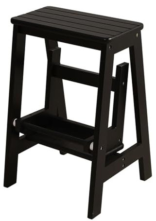 Klappbarer Tritthocker, Holzleiterstuhl, Schwarz – leichte 2-Stufen-Leitern für Zuhause, Küche, Loft-Camping – Faltbare Trittleiter mit sicheren, rutschfesten Fußhockern
