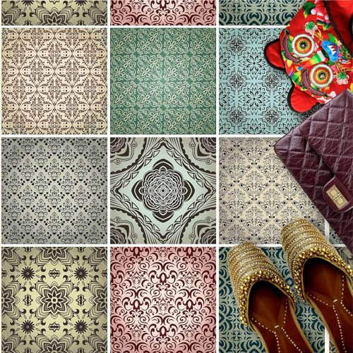 HUBDECO - Fliesenaufkleber - Küche, Badezimmer Deko - Klebefliesen - Bodenfliesen - Klebefolie Küche - Boden Schutzmatte - Selbstklebende Fliesen - 9 Stk. - Arabische Ornamente - 30x30cm