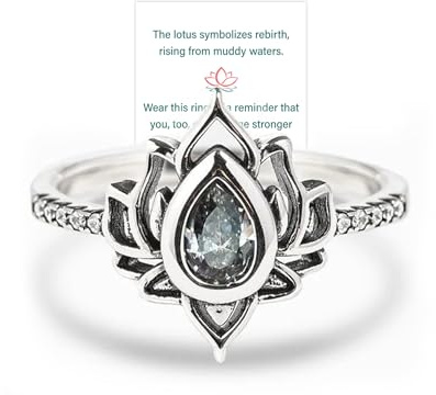 OVNMFH Fuck My Trauma Lotus Ring, 925 Sterling Silver No Mud No Lotus Ring, Unique Lotus Ring Reminds You to Let Go of Your Trauma in a Playful Way, Jewelry Gifts for Women Sisters (Silver,10)