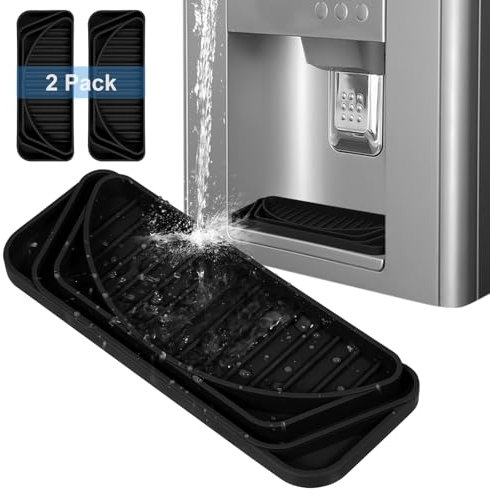 Andibro 2 vassoi raccogli gocce per frigorifero, vaschetta antigoccia per friggere, tagliabile, protegge il ghiaccio e l'acqua da fuoriuscite, tappetini in silicone per acqua frizzante (nero)