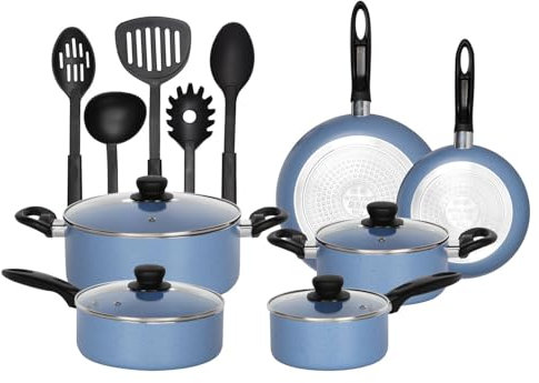 VELKER - Batteria da Cucina a induzione 15 Pezzi - Kit pentole a induzione con Rivestimento Antiaderente Adatto a Tutti i Piani Cottura. Set pentole Cucina