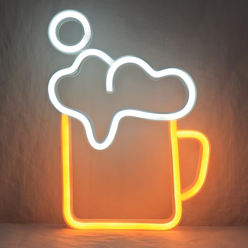 Anywin Steht an neon für den Jungen (Yellow Beer Mug) Neon-Bierschilder als Wanddekoration, Bierkrug-Neonschild, USB-Betriebenes Weißes und Gelbes LED-Neon, Geschenk für Ehemann und Freund