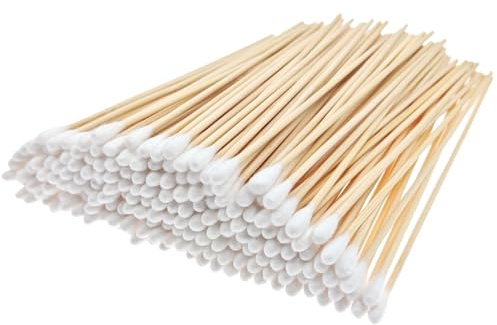 RIKWOG 200 Pcs Cotton Swabs, 6 Inch Long Ear Buds with Extra Long Wooden Handle Ear Picks for Cleaning, Jewelry, Polishing, Makeup, Dogs