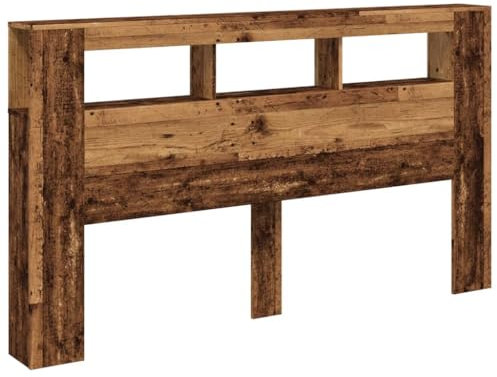 vidaXL LED-Kopfteil Altholz-Optik 180x18,5x103,5 cm Holzwerkstoff, Kopfteil, Kopfteil Bett, Kopfteil mit Ablagen, Bettkopfteil, Kopfteil mit Stauraum