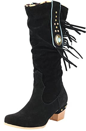 Stivali alti neri Stivali alti al ginocchio da donna Stivali alti al polpaccio largo tacco basso da donna Stivali neri alti al ginocchio bianchi Stivali invernali alti al ginocchio per le donne