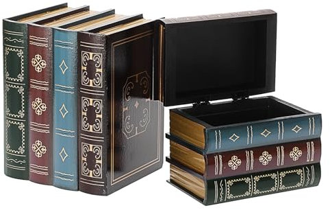 SUMTree 2 Stück Vintage Aufbewahrung Buchbox Holz Dekorative Aufbewahrungsbox Falsche Buch Organizer mit Geheimfach Schatzsuche Requisiten Antike Bücherbox für Büro, Zuhause, Café (groß und klein)