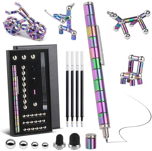 Rayong Magnetischer Kugelschreiber,Fidget Pen Magnet Stift,Coole Gadgets Stressabbau Druckkugelschreiber,Lustig Multifunktions Magnetstift Geburtstagsgeschenk für Männer Junge Frauen Kinder- (Bunt)