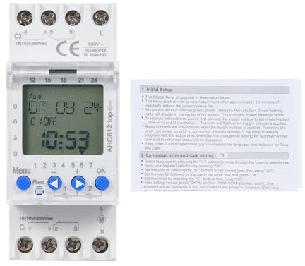Minuteur programmable 2 canaux AHC812 230 V 16 A Programme hebdomadaire Minuterie numérique Montage sur rail DIN