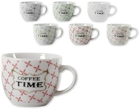 Set 6 Tazzine Caffè, Espresso Coffee Break, in Ceramica, Varie Decori, con Manico, Colazione Casa Bar (time 1)