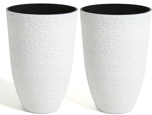 JonesHouseDeco 52cm Grande Planteuse Haute 2 PCS-35.5cm Dia Arbres résine Pots Fleurs,Intérieur/extérieur,Plantateurs Pierre d'imitation,Plantateur Patio Porche Avant