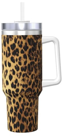 Zsuugj Black Leopard Print 40 Oz Tumbler With Handle And Straw Lid Car Cup Stainless Steel Water Bottles Insulated Coffee Cup Travel Mug Gifts For Men Women