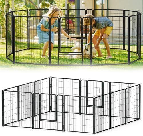 YRHome 12-teilig Metall Welpenauslauf Hundelaufstall Welpenlaufstall Freilaufgehege 80x80 cm Faltbare Freigehege Tierlaufstall inkl.Tür und Erdanker Wetterfest Für Innen/Außenbereich
