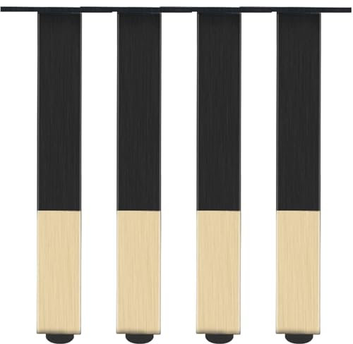 SZLXJMFL Pieds de Table Noir et Doré, Lot de 4 Réglable Pattes de Meuble Carré Aluminum Alloy | Finition en Anodisé Hauteur: 6-60cm Pieds de Canapé-50cm/19.7