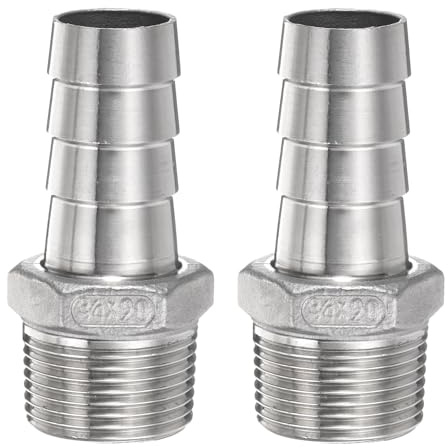 QUARKZMAN Raccord Cannelé Inox Acier 20mm Cannelé x G 3/4 Mâle 2Pcs | Tuyau Raccord Air Tuyau Cannelé Raccords Coupleur Filetage Connecteur Adaptateur pour Eau Carburant