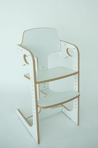 GUGI - Hochstuhl für Kinder 85x45x46 cm - Babystuhl mit Trittfläche in Weiß, Kinderhocker aus Holz für Zuhause, Hochstühle mit hoher Tragkraft
